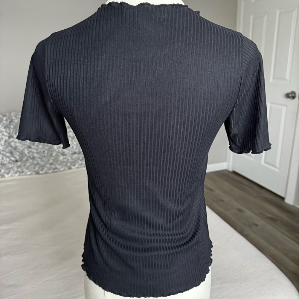 Poof New York | Black Ribbed Tie Front Top - Picture 4 of 6